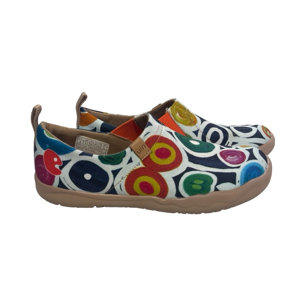 UIN Toledo Women 6 Colorful Canvas Slip On Travel Geometric Loafers casual comf - Picture 2 of 7